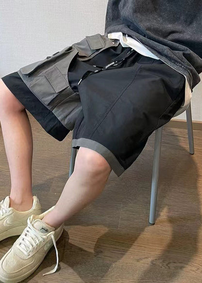 Baumwolle Shorts Patchwork Neue Asymmetrische Herren Taschen Schwarz