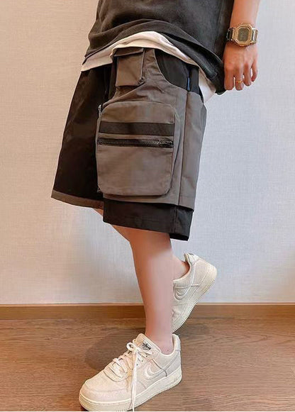 Baumwolle Shorts Patchwork Neue Asymmetrische Herren Taschen Schwarz