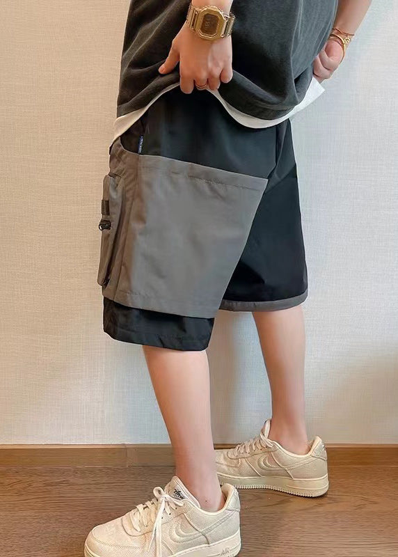 Baumwolle Shorts Patchwork Neue Asymmetrische Herren Taschen Schwarz