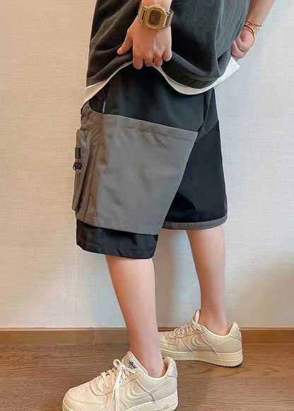 Baumwolle Shorts Patchwork Neue Asymmetrische Herren Taschen Schwarz