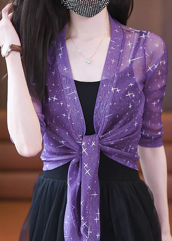 New Black Bright Silk Print Tulle Cardigan Summer Ada Fashion