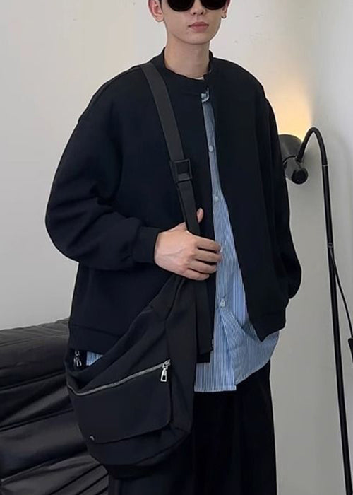 New Black Striped Patchwork Sweatshirts Mens Spring Cotton Button