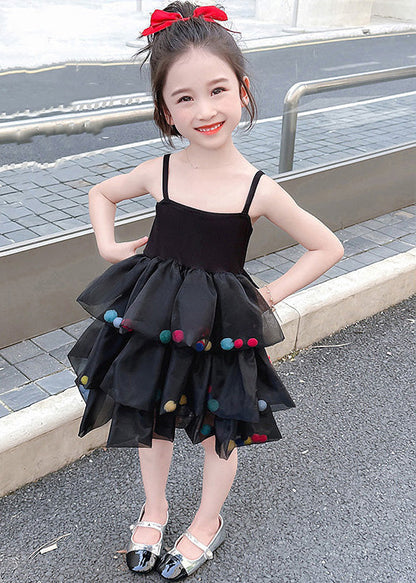 Nouvelles robes noires à épaules dénudées en tulle patchwork pour filles sans manches TT041