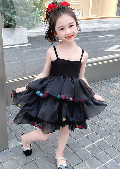 Nouvelles robes noires à épaules dénudées en tulle patchwork pour filles sans manches TT041