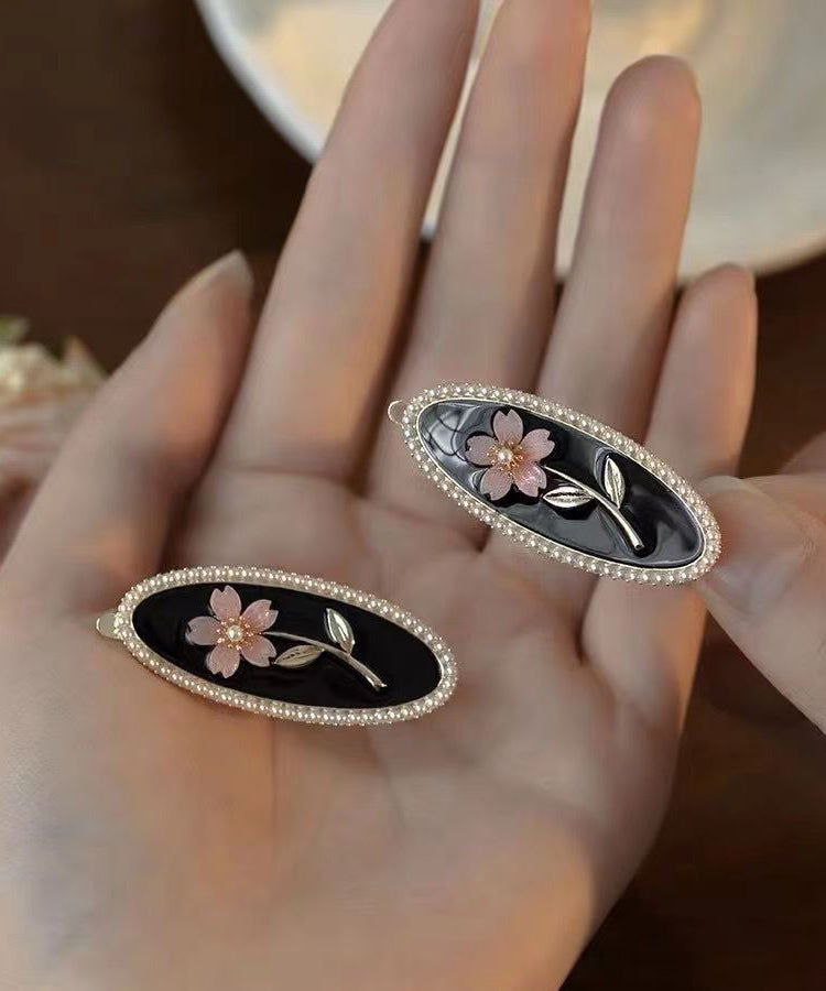 Haarnadel aus Perlenharzlegierung und Kupfer, neue schwarze Flora