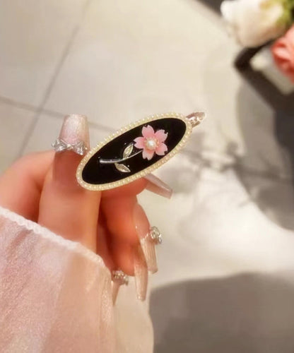 Haarnadel aus Perlenharzlegierung und Kupfer, neue schwarze Flora