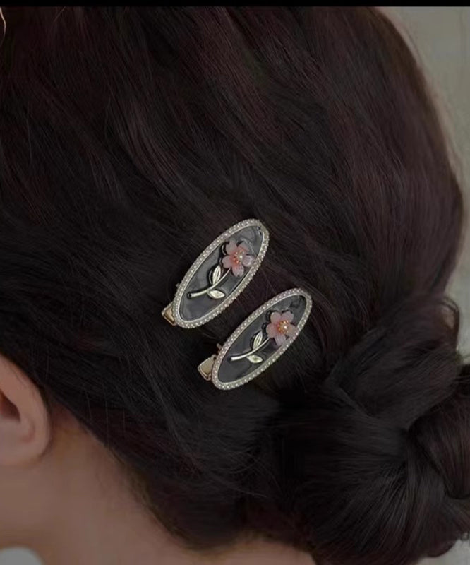 Haarnadel aus Perlenharzlegierung und Kupfer, neue schwarze Flora