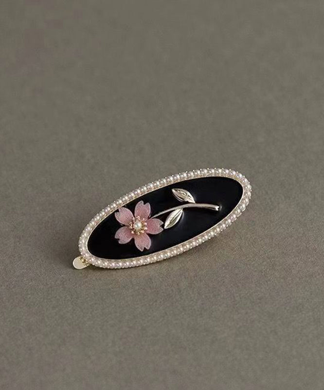 Haarnadel aus Perlenharzlegierung und Kupfer, neue schwarze Flora