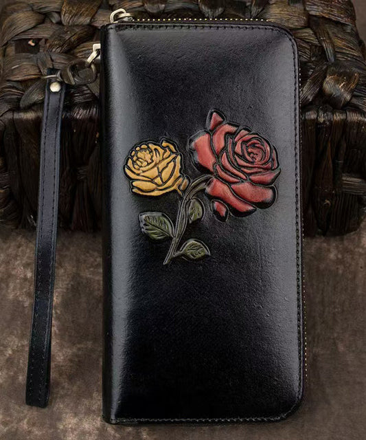 Portefeuille en cuir de veau noir gaufré durable