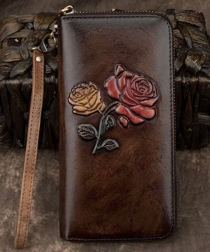 Portefeuille en cuir de veau noir gaufré durable