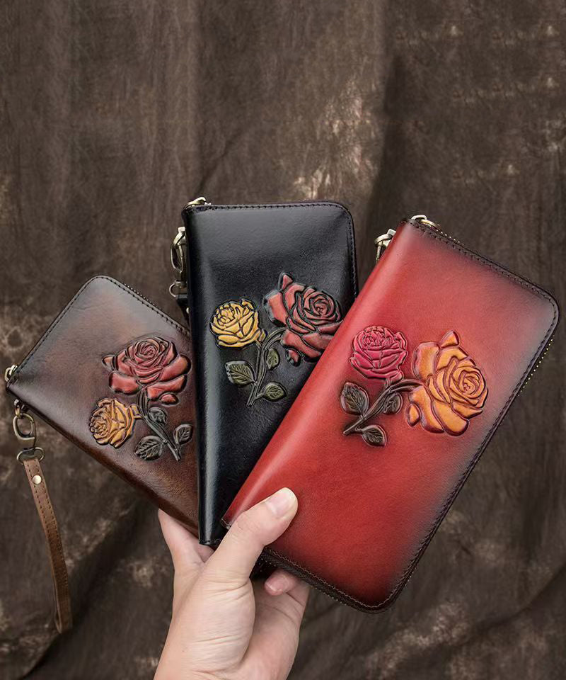 Portefeuille en cuir de veau noir gaufré durable