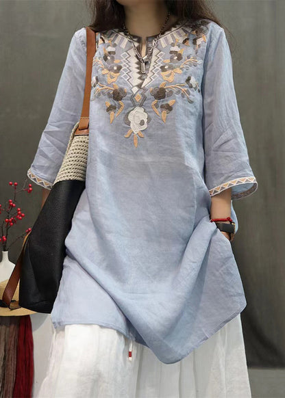 Bestickte neue Leinen schwarze Hemden Seite Ärmel offen halb