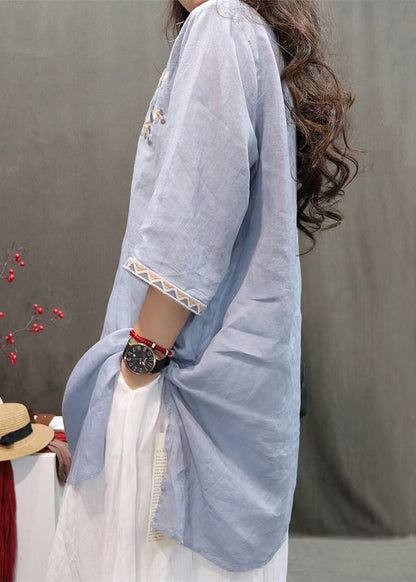 Bestickte neue Leinen schwarze Hemden Seite Ärmel offen halb