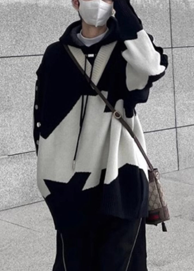 Nouveaux pulls en tricot à capuche noirs pour hommes, patchwork confortable pour le printemps