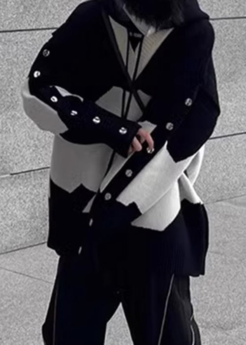 Nouveaux pulls en tricot à capuche noirs pour hommes, patchwork confortable pour le printemps