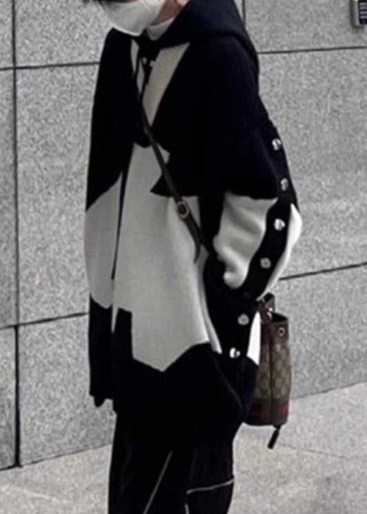 Nouveaux pulls en tricot à capuche noirs pour hommes, patchwork confortable pour le printemps