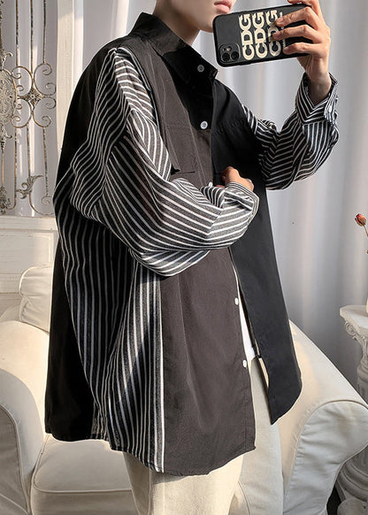 Patchwork Neue Hemden Pan Peter Baumwolle Schwarz Kragen Gestreiften