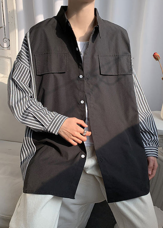 Patchwork Neue Hemden Pan Peter Baumwolle Schwarz Kragen Gestreiften