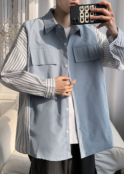 Patchwork Neue Hemden Pan Peter Baumwolle Schwarz Kragen Gestreiften