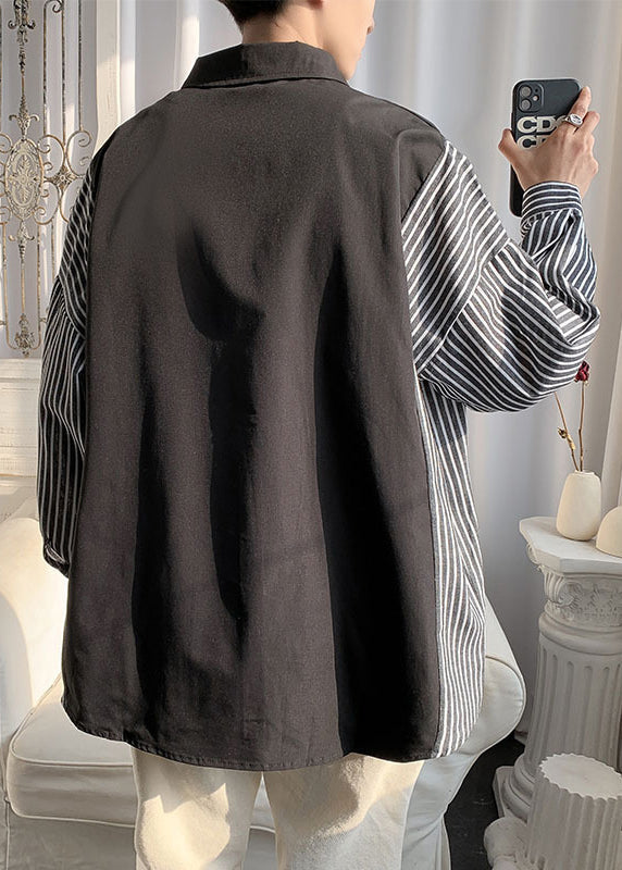 Patchwork Neue Hemden Pan Peter Baumwolle Schwarz Kragen Gestreiften