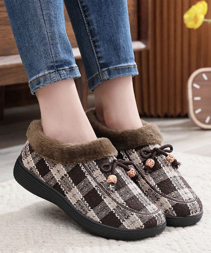 New Black Plaid Women Splicing Flats Fuzzy Wool Lined TQ064