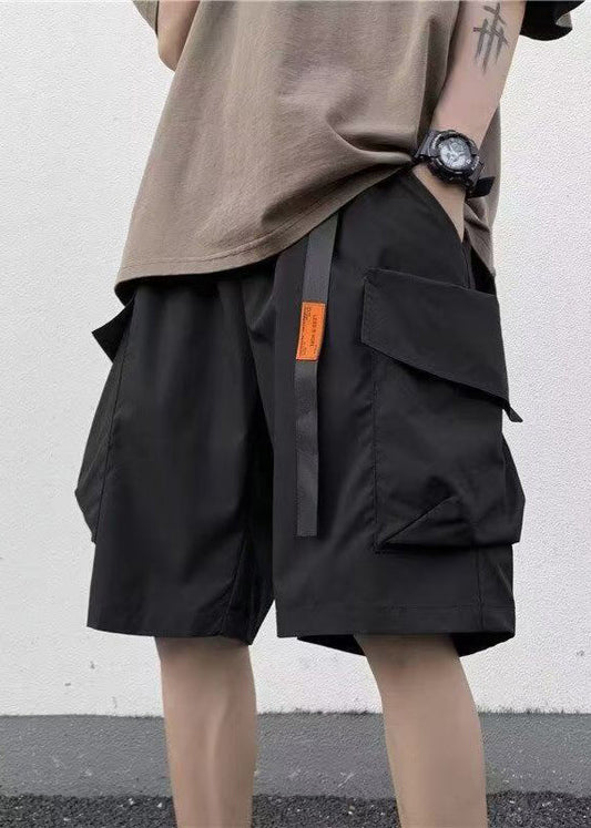 New Black Elastic Summer Pockets Shorts Mens Waist Cotton