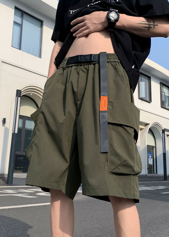 New Black Elastic Summer Pockets Shorts Mens Waist Cotton