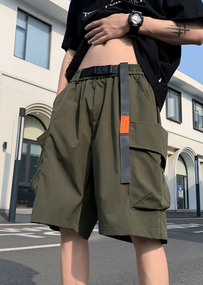 New Black Elastic Summer Pockets Shorts Mens Waist Cotton