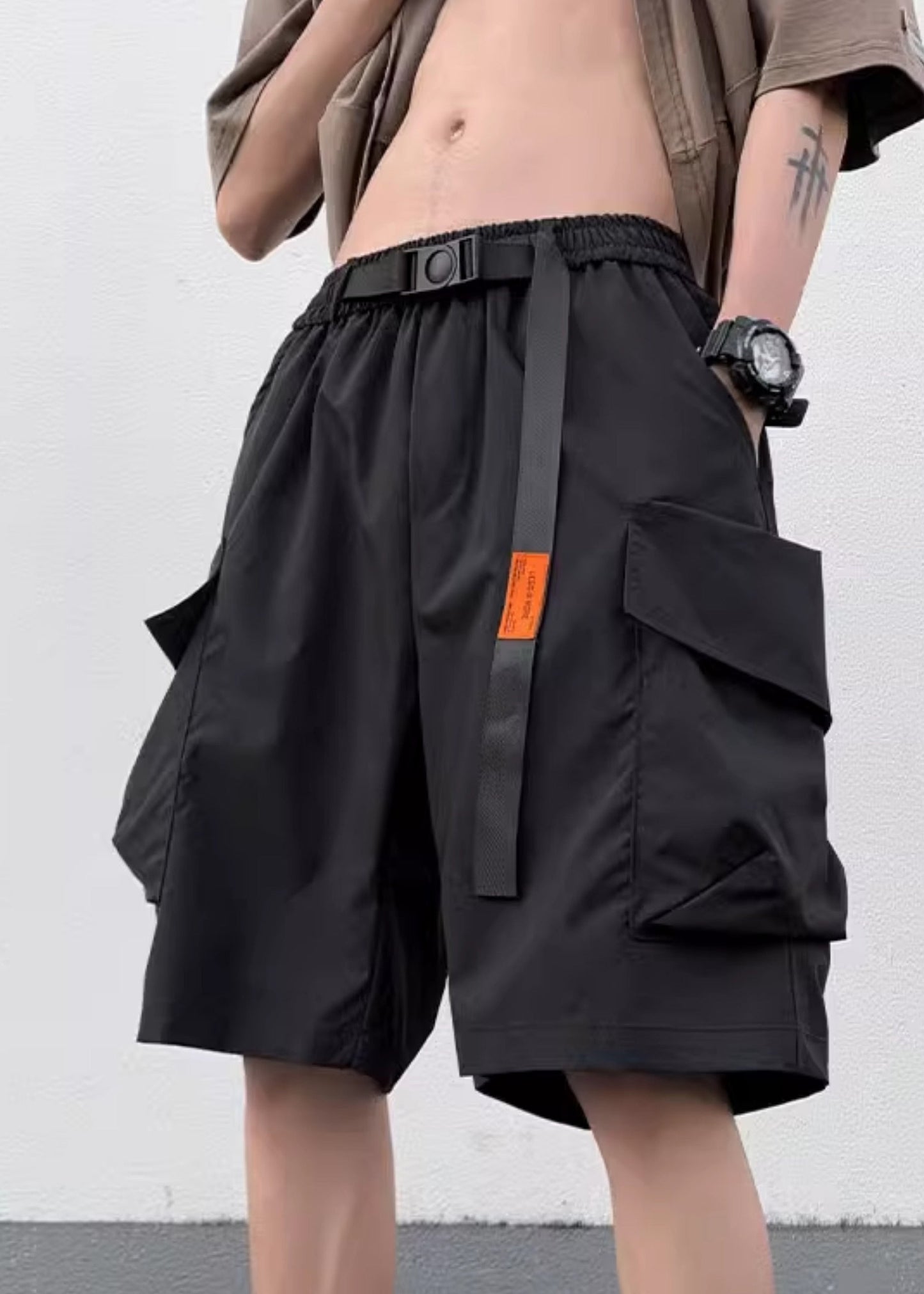 New Black Elastic Summer Pockets Shorts Mens Waist Cotton