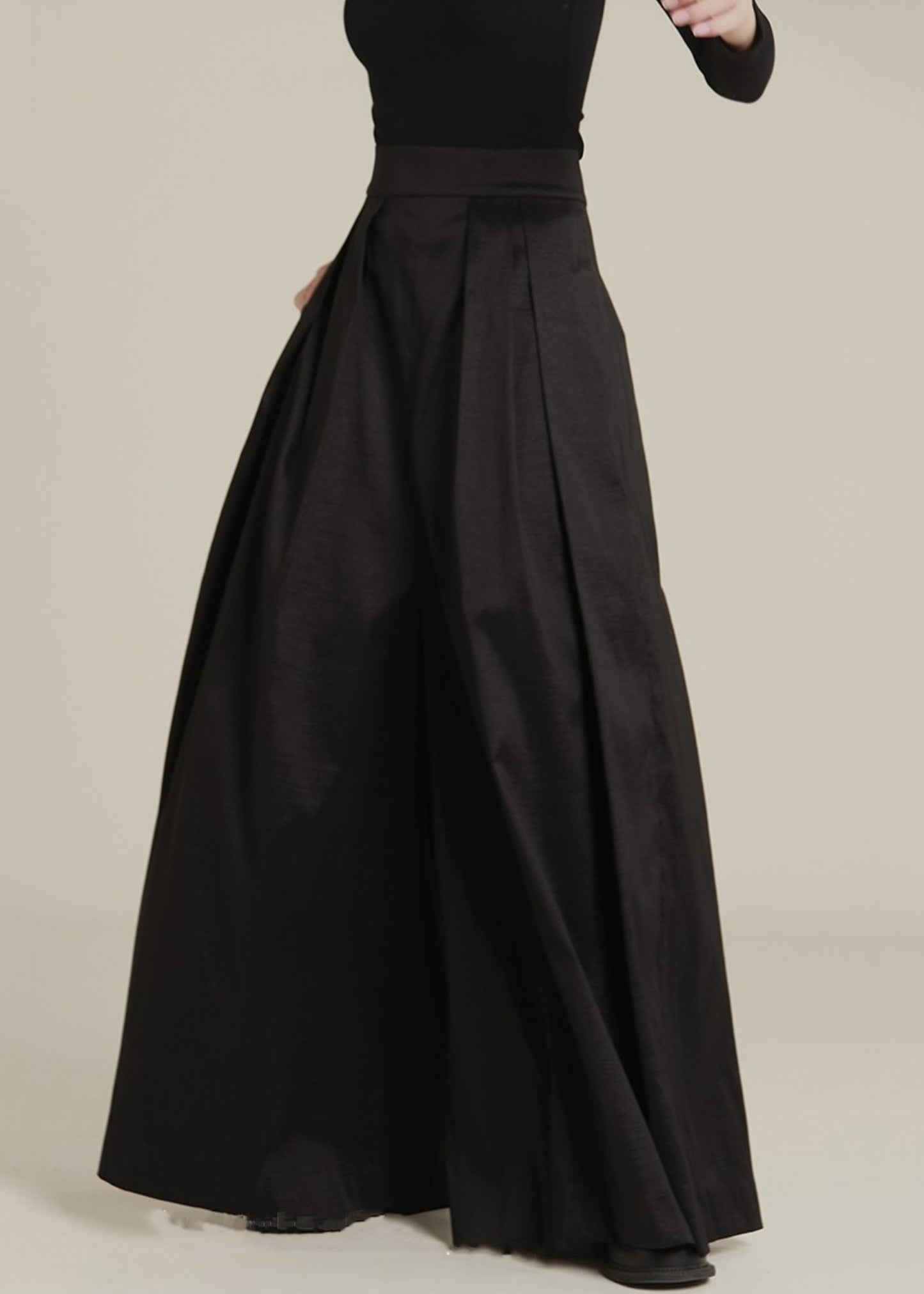 New Black Pockets High Waist Cotton Wide Leg Pants Spring Ada Fashion