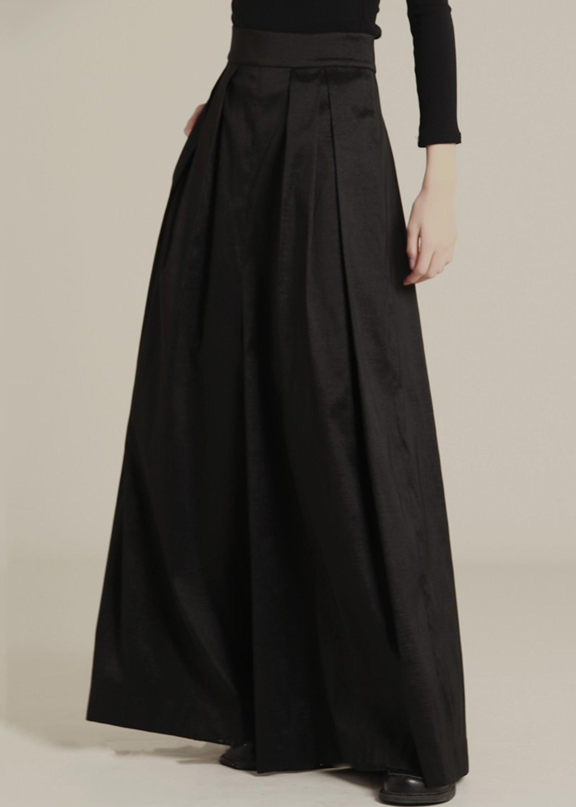 New Black Pockets High Waist Cotton Wide Leg Pants Spring Ada Fashion