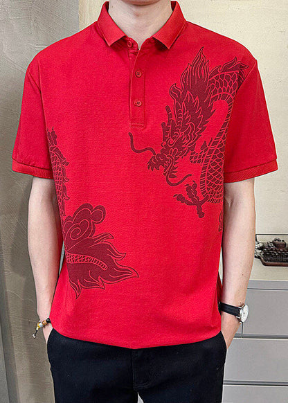 Polo d'été en coton noir imprimé pour homme, boutonné, neuf