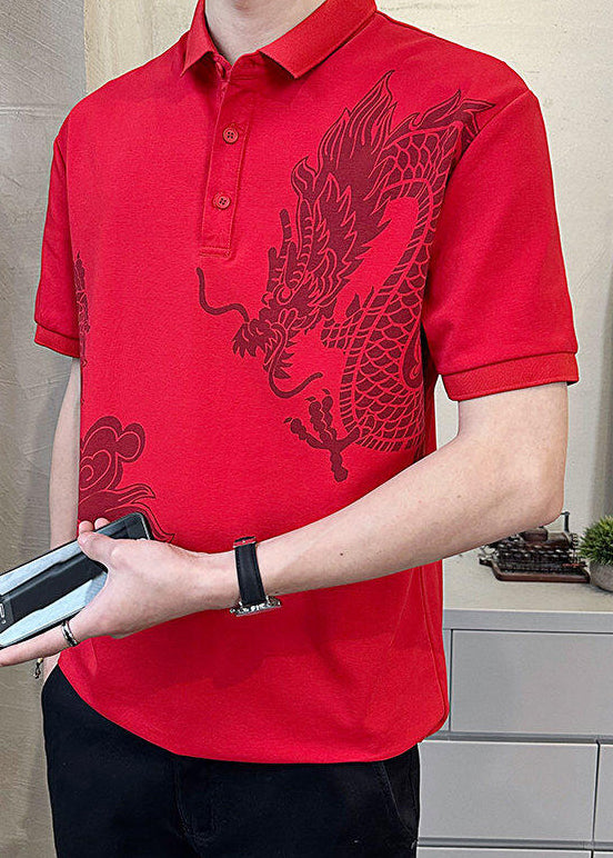 Polo d'été en coton noir imprimé pour homme, boutonné, neuf