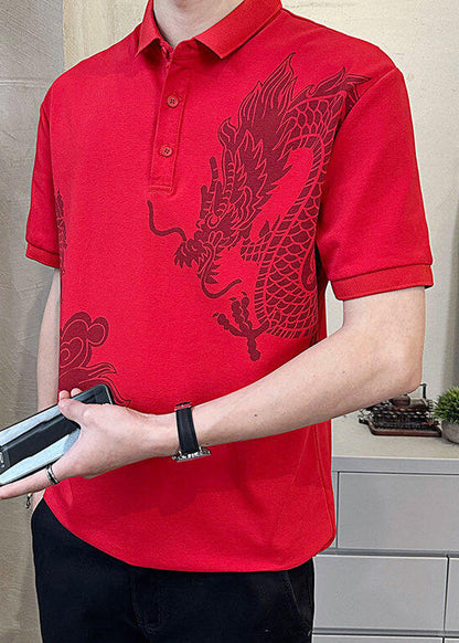 Polo d'été en coton noir imprimé pour homme, boutonné, neuf