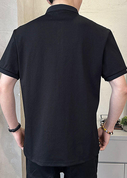 Polo d'été en coton noir imprimé pour homme, boutonné, neuf