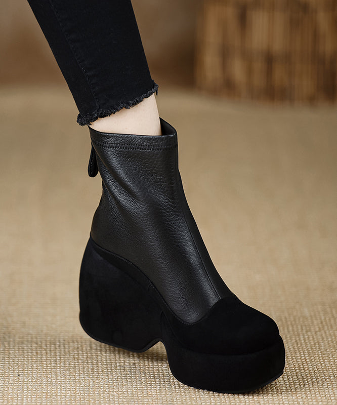 Neue schwarze Stiefeletten mit Keilabsatz und Reißverschluss aus Schaffell RX013