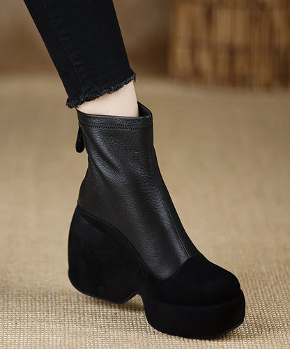 Neue schwarze Stiefeletten mit Keilabsatz und Reißverschluss aus Schaffell RX013