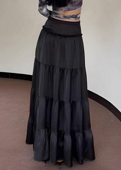 Nouvelles jupes maxi taille haute noires unies pour l'été QT048