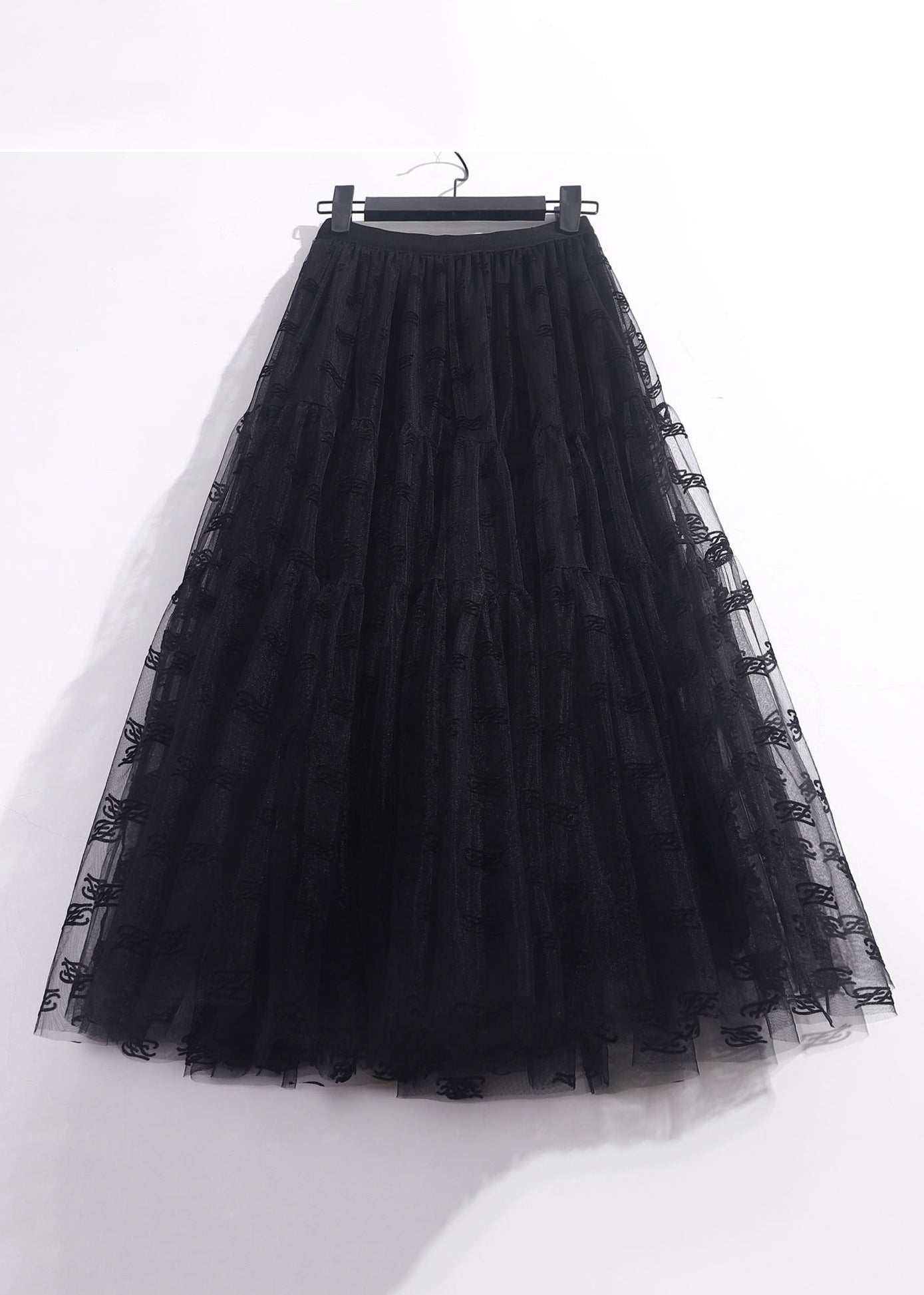 New Black Solid Pleated Tulle Skirt High Waist Ada Fashion