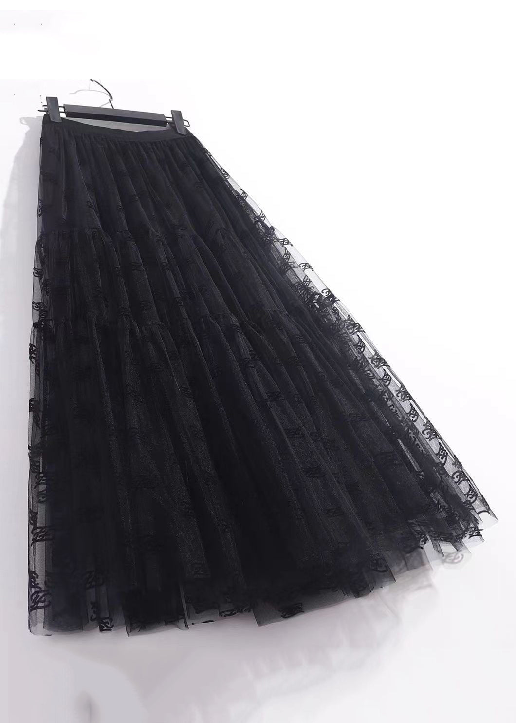 New Black Solid Pleated Tulle Skirt High Waist Ada Fashion