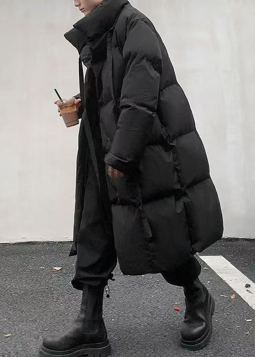Neu Schwarz Stehkragen Schnürung Männer Lange Parkas Winter RM001