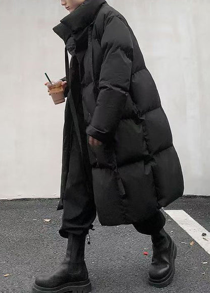Neu Schwarz Stehkragen Schnürung Männer Lange Parkas Winter RM001