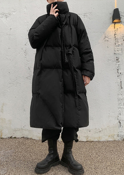 Neu Schwarz Stehkragen Schnürung Männer Lange Parkas Winter RM001