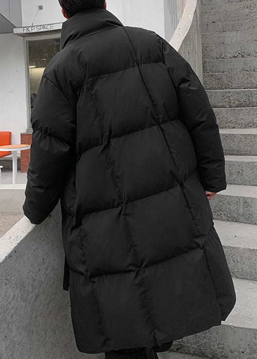 Neu Schwarz Stehkragen Schnürung Männer Lange Parkas Winter RM001