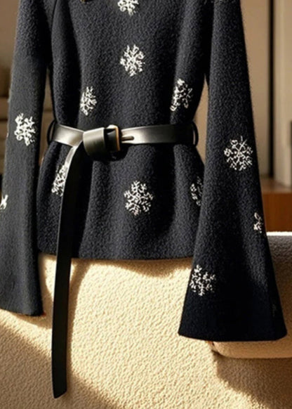 Nouveau haut noir en coton à col montant et manches évasées, imprimé boutons, TY006