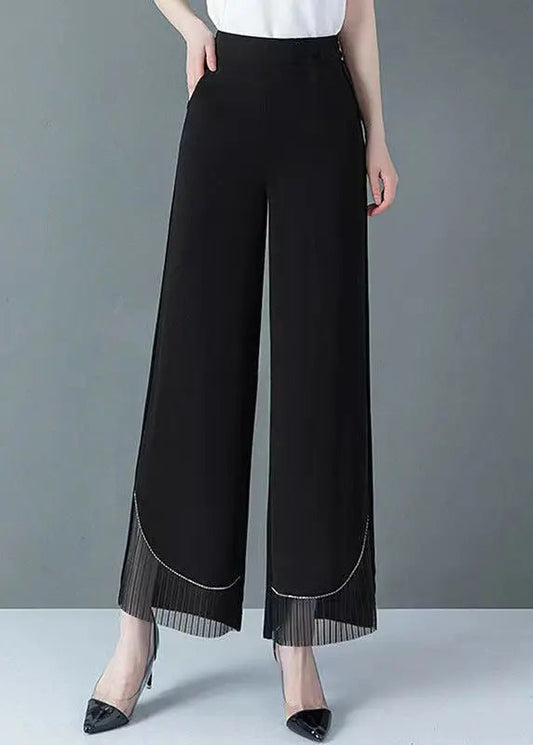 New Black Tulle Patchwork High Waist Straight Pants Spring HA1009 Ada Fashion