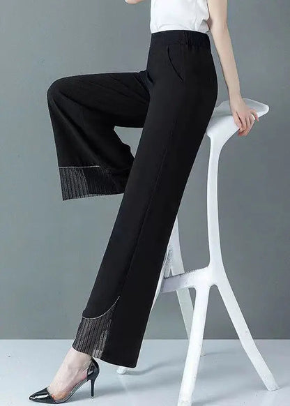 New Black Tulle Patchwork High Waist Straight Pants Spring HA1009 Ada Fashion