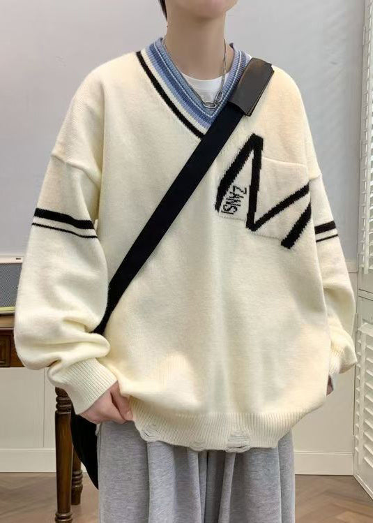 Schwarzer Strickhals Frühlingsloch Neue Patchwork V Männer Pullover