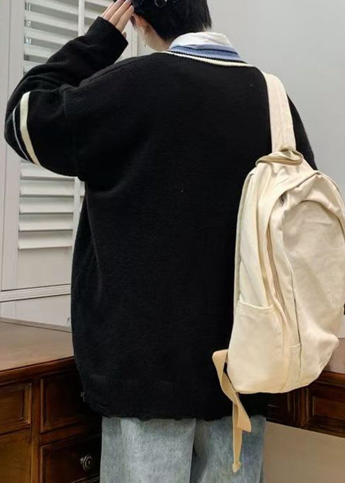 Schwarzer Strickhals Frühlingsloch Neue Patchwork V Männer Pullover