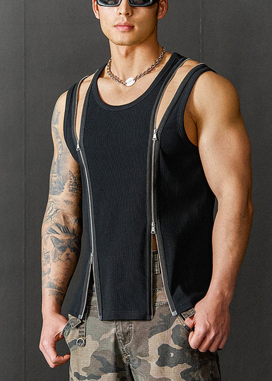 Cotton Up Herren Design Original Zip Neu Tank Top Sommer Schwarz